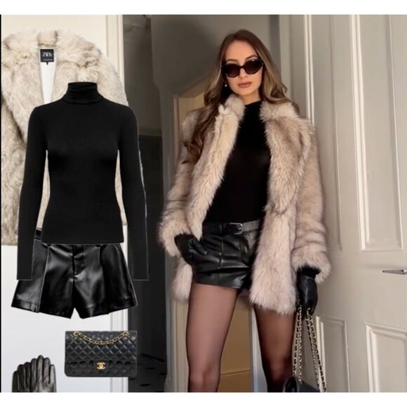 ZARA FAUX FUR COAT LAPEL COLLAR POCKETS ECRU brown Ombre  M 9941/870 - Picture 6 of 11